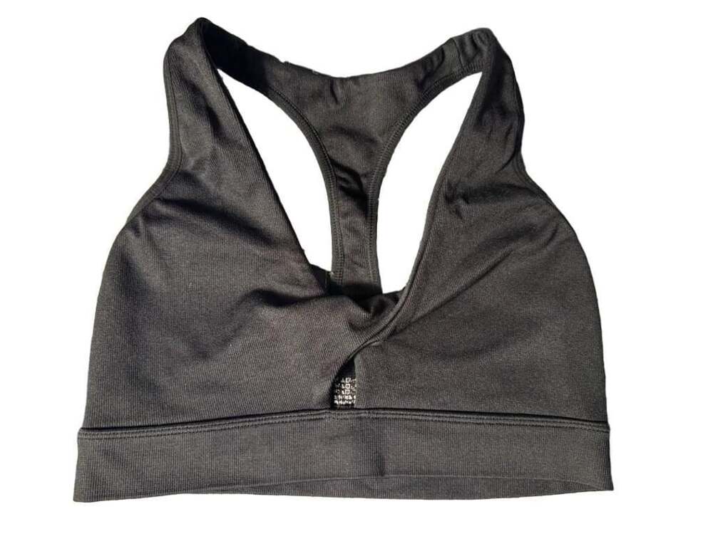 Victoria Sport Sports Bra Size S Black Ribbed Twist Front Crossover b1505